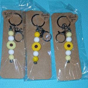Handmade Yellow and White Beaded Keychain Set